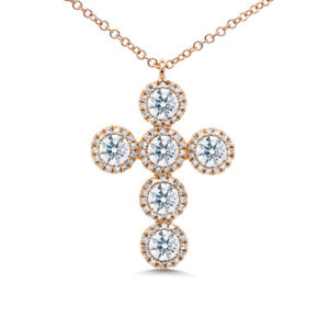 1.41 CT 14K Rose Gold Round Brilliant Natural Diamond Cross Pendant Necklace