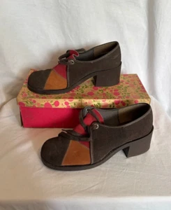Vintage Disco Platform Shoes, Tri-Tone Suede Leather, Size 7 1/2 - Picture 1 of 5