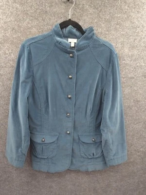 Chaqueta de terciopelo Jill para mujer 14P con botones manga larga bolsillos verde azulado azul Foto 1 de 4