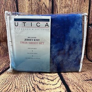 Vintage Utica Twin Sheet Set Blue Tie Dye Jersey Knit BATIK - Surf the Web Royal