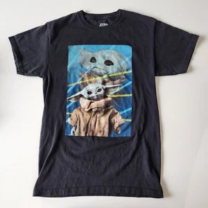 Star Wars Grogu Shirt Adult Small Mandalorian Baby Yoda Black Top Blue Lazers - Picture 1 of 12