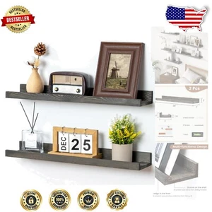 Rustic 24'' Floating Pine Wood Shelves - Set of 2 for Stylish Wall Storage - Picture 1 of 11