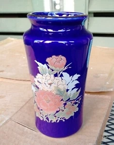 Vintage Kutani Mini Vase 6,5" Japan Stil Kobaltblau Blumen - Bild 1 von 5