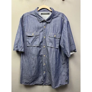 Sean John Button Up Shirt Mens XXXL 3XL Denim Blue Pockets Cotton Urban  - Picture 1 of 6