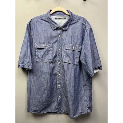 Sean John Button Up Shirt Mens XXXL 3XL Denim Blue Pockets Cotton Urban  - Image 1 of 4