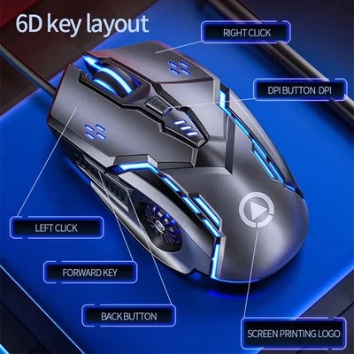 Silver Eagle G5 Mute Wired Mouse Six Keys Luminous Game E-Sports Machinery Compu - Image 1 of 4