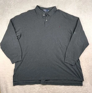 VTG Polo Ralph Lauren Polo Shirt Men 3XLT Grey Long Sleeve Crimson Pony Rugby - Picture 1 of 7