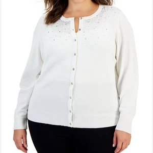 JM Collection White Bejeweled Cardigan Sweater Size 3X NWT - Picture 1 of 10