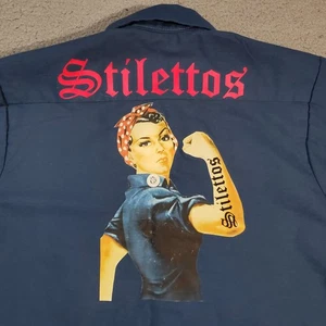 Stilettos On Steel Shirt Mens Medium Blue Rosie The Riveter Work Chore Mechanic - Picture 1 of 19