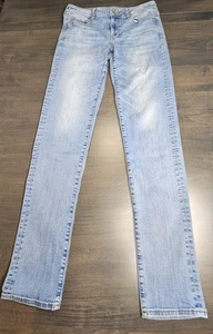 American Eagle Jeans Womens 10 X-Long Light Blue Skinny Distressed Super Stretch - Picture 1 of 9