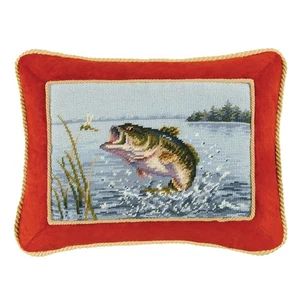 Largemouth Bass Needlepoint Accent Pillow - Picture 1 of 1