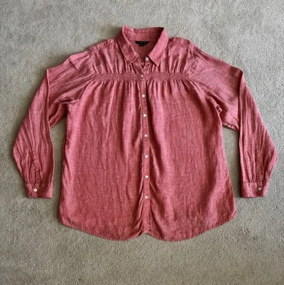 Camisa Lands End para mujer 100 % lino con botones talla 2X manga larga ajustada Foto 1 de 4