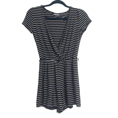 Gap Womens Striped Short Sleeve Black Romper Shorts One Piece Casual Summer - Image 1 of 4