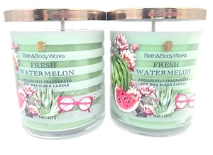 Bath Body Works set of 2 Fresh Watermelon 8oz each Candles New Mint Green Color - Picture 1 of 3