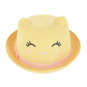 CTM Girl's Smiling Kitty Face Straw Sun Hat - Picture 1 of 8