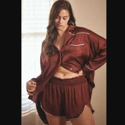 Nuevo Mujer XL By Anthropologie Sedoso Volantes Dormir Western Pijama Pantalones Cortos Vaquero Foto 1 de 4