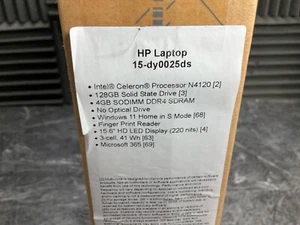 HP 15-dy0025ds N4120 4GB 128GB BT5 WiFi6 15.6"W Windows 11H 43N39UA NEW SEALED - Picture 1 of 6