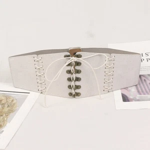 Womens Suede Leather Elastic Wide Belt Lace-Up Buckle Corset Belt Elastic Band⚝ - Picture 1 of 26
