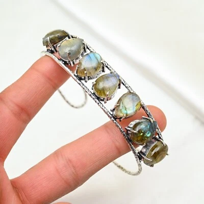 Flawless Labradorite Bracelet Gemstone Handmade 925 Sterling Silver Fine Jewelry - Image 1 of 4