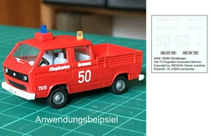 Mickon 50080 Decals VW T3 Doka Feuerwehr Bremen Flughafen passend Roco 1:87 H0 - Bild 1 von 1