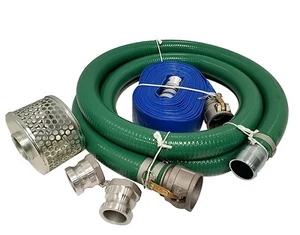 2" Cam Lock Trash Pump Hose Kit 50' Discharge 15' Suction With Steel Strainer - Picture 1 of 3