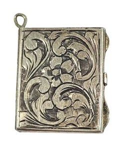 Ciondolo vintage argento 800 inciso fiore design libro - Foto 1 di 5
