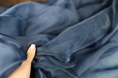 Navy Crystal Sheer Organza Fabric By the Yard 495 - Image 1 of 4