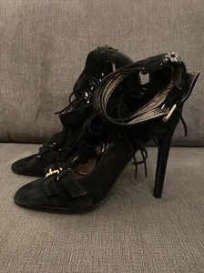 JEFFERY CAMPBELL HANDMADE IBIZA LAST HIGH HEEL SHOES BLACK ANKLE TASSEL SIZE 39 - Picture 1 of 8