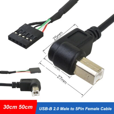 USB-B 2.0 Male to 5Pin Female USB Header 90° Angle Printer Cable 30cm 50cm - Image 1 of 4