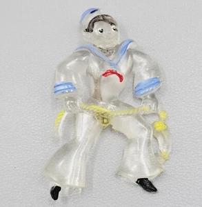 VTG Figural Clear Plastic Sailor Brooch WWII Period w a C Clasp - Picture 1 of 11