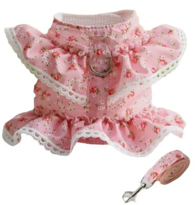 Pink, Floral Ruffles and Lace Puppy/Dog Harness & Leash, Chest 15.8-18.8 Inches - Image 1 of 4