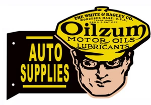 Letrero metálico reproducción brida doble cara aceite motor Oilzum 26x18 - Imagen 1 de 1