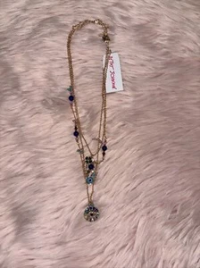 Betsey Johnson Layered Necklace St. Patrick’s Day Horseshoe Evil Eye Gold Tone - Picture 1 of 3