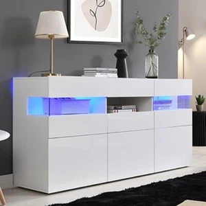 Kirsten High Gloss Sideboard In White With LED Lighting - Picture 1 of 13