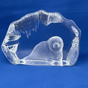 Mats Jonasson Sweden Crystal Glass Sculpture Baby Seal Sea Lion Small - Picture 1 of 9