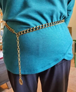 BELTS VINTAGE GOLD TONE METAL DOUBLE LINK CK TYPE COIN END 38" ADJUSTABLE (B26) - Picture 1 of 6