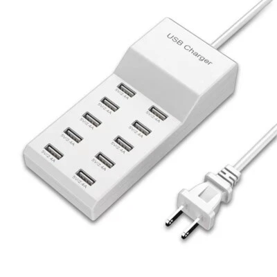10-Port USB Charger Station 50W/10A Multiple USB Charging Station - White - Image 1 of 4