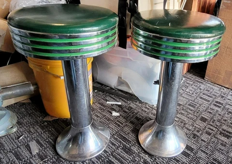 ORIGINAL VINTAGE SODA FOUNTAIN BAR STOOLS CHROME !   J Cover