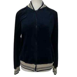 Vintage 70’s Trainingsjacke Frottee Velour Full Zip Navy Stripe Large - Bild 1 von 9