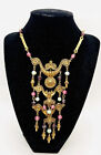 Goldette Large Etruscan Revival Colorful Dangling Bead Necklace Vintage Jewelry