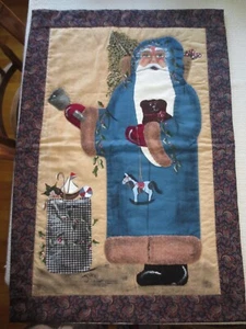 Signed '89 Appliqued, Painted, Quilted OLDE WORLD SANTA BANNER   - 22" x 32.25" - Picture 1 of 9