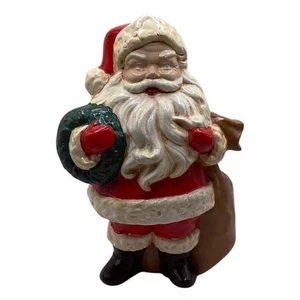 Vintage Keramik bemalt Weihnachtsmann Übertopf Spielzeug Tasche hält Kranz 8" - Bild 1 von 5