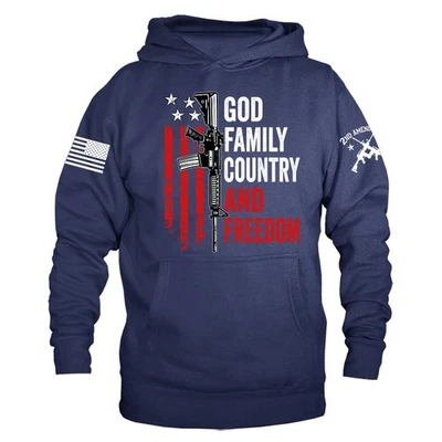 God Family Freedom 2nd Amendment Veteran Military Patriotic US Flag Hoodie - Image 1 of 2