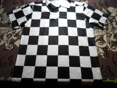 XL NUEVO SIN ETIQUETAS Polo Corto Blanco y Negro Botones a Cuadros Están Extraviados Foto 1 de 4