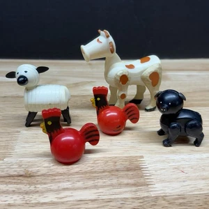 Fisher Price Little People Barnyard Animals Rooster Sheep Cow Black Pig Figures - Picture 1 of 6