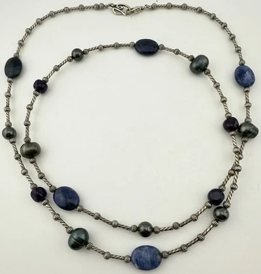 COLLAR CON CUENTAS CAROLYN POLLACK RELIOS 925 SODALITA AMATISTA PERLA 34” K401C Foto 1 de 4