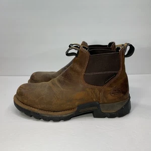 Georgia Boot 4" Chelsea Work Boots Mens 10 Brown Leather Pull-On Soft Toe - Picture 1 of 18