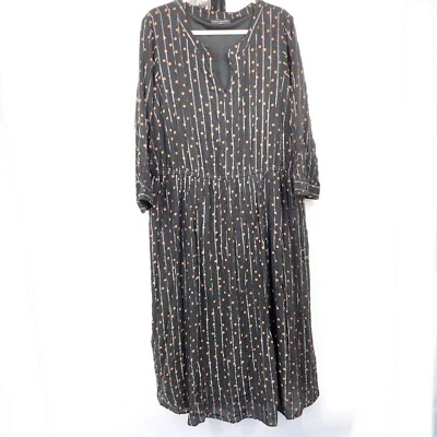 Lane Bryant Women Size 20 Dress Long Sleeve Midi Black Brown Polka Dot Striped - Image 1 of 4