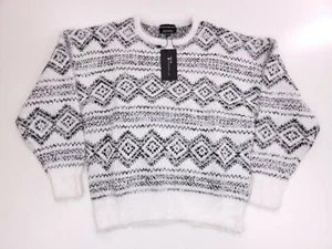 Wednesday's Girl ASOS Fuzzy Sweater White Geometric Size XS - Picture 1 of 6