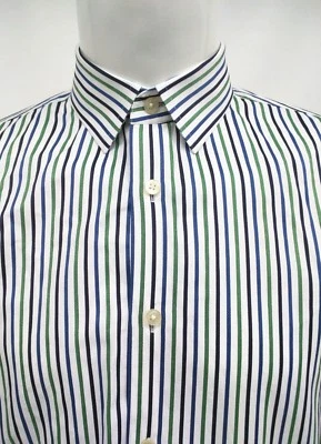 Express Purple Green Blue Black Striped Dress Shirt Modern Mens Medium 15-15.5 - Image 1 of 4
